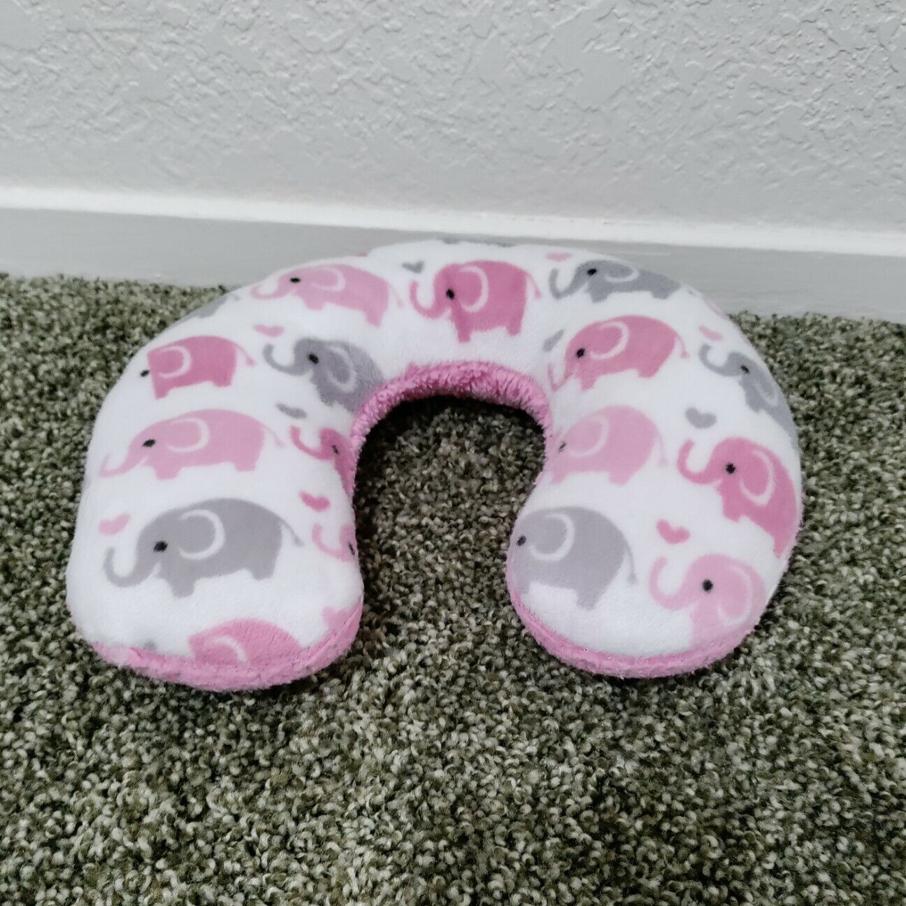 Pink Grey Elephant Baby Neck Pillow Cleaned